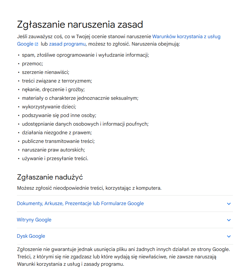 Usuwanie profilu GoWork – Zgłaszanie naruszenia zasad do Google.