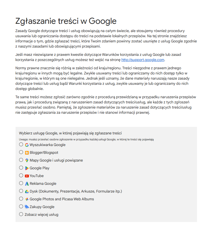 Usuwanie profilu GoWork – Zgłaszanie treści w Google.