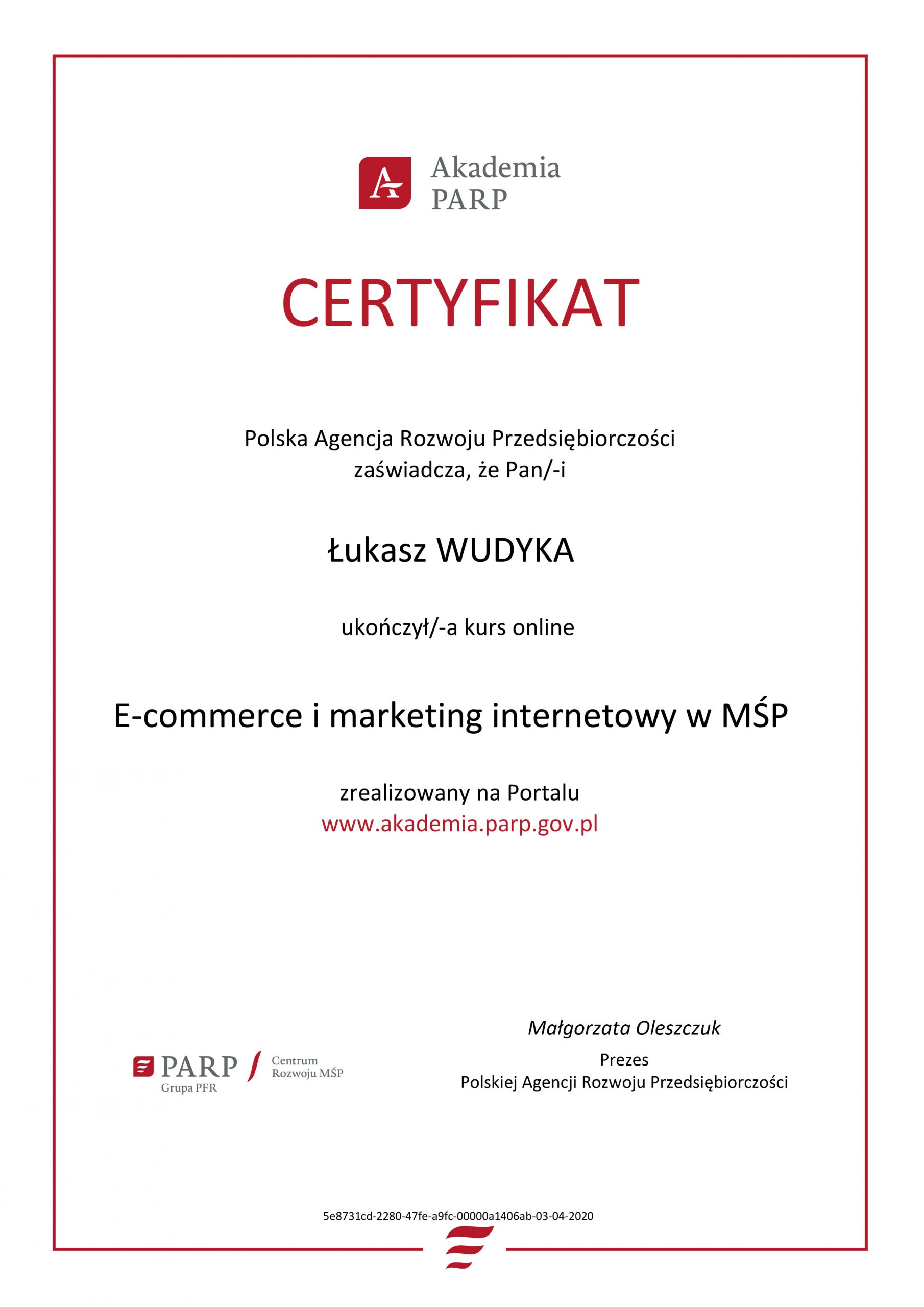 Łukasz Wudyka opinie o platformach szkoleniowych - Łukasz Wudyka certyfikat E-commerce i marketing internetowy w MŚP