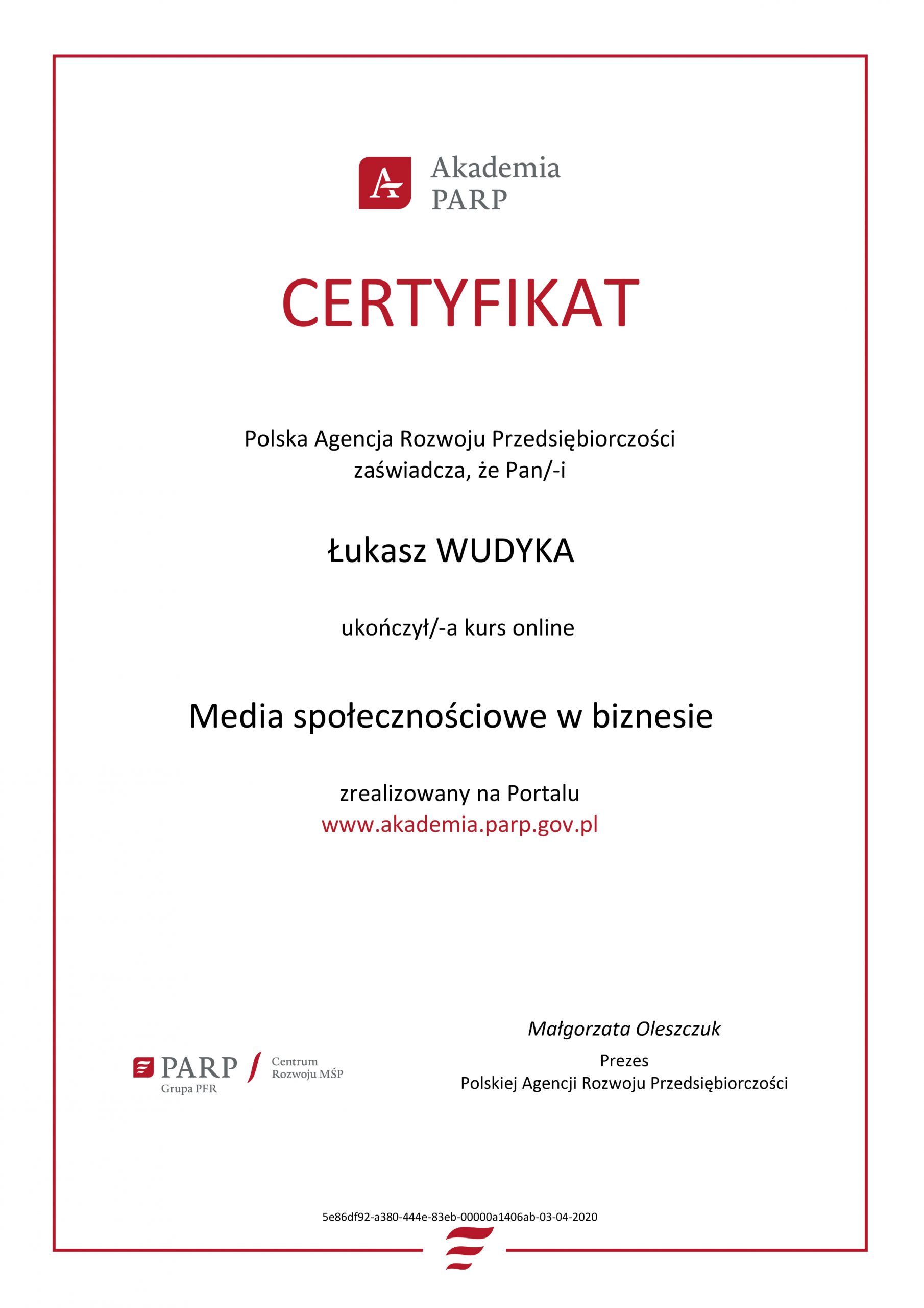 Łukasz Wudyka opinie o platformach szkoleniowych - Łukasz Wudyka certyfikat Media społecznościowe w biznesie