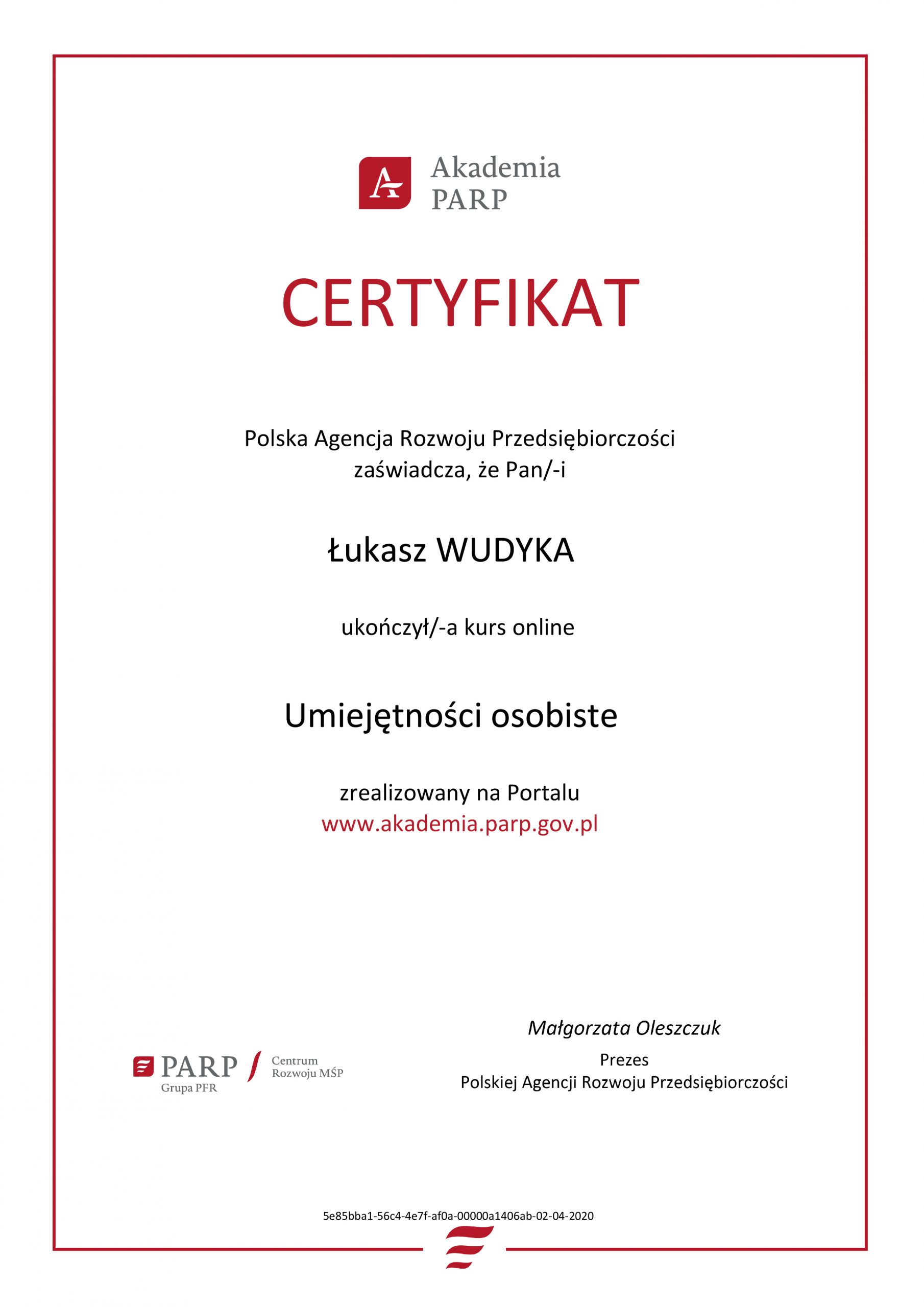 Łukasz Wudyka opinie o platformach szkoleniowych - Łukasz Wudyka certyfikat Umiejętności osobiste