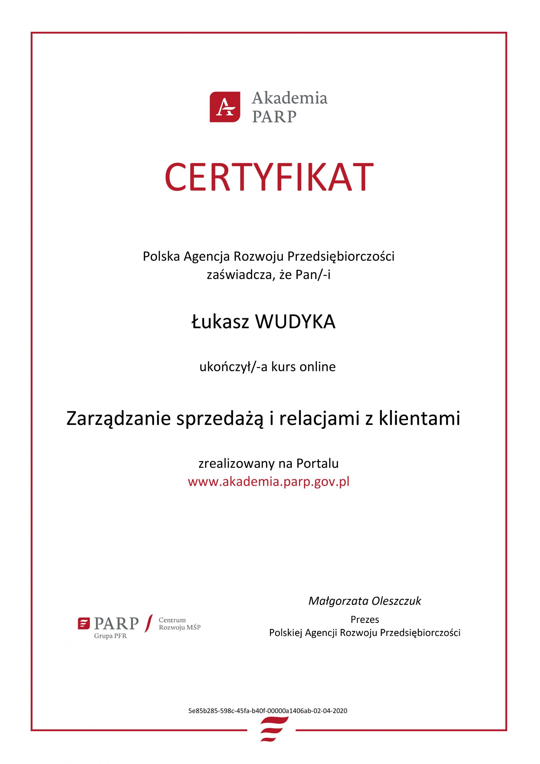Łukasz Wudyka opinie o platformach szkoleniowych - Łukasz Wudyka certyfikat Zarządzanie sprzedażą i relacjami z klientami
