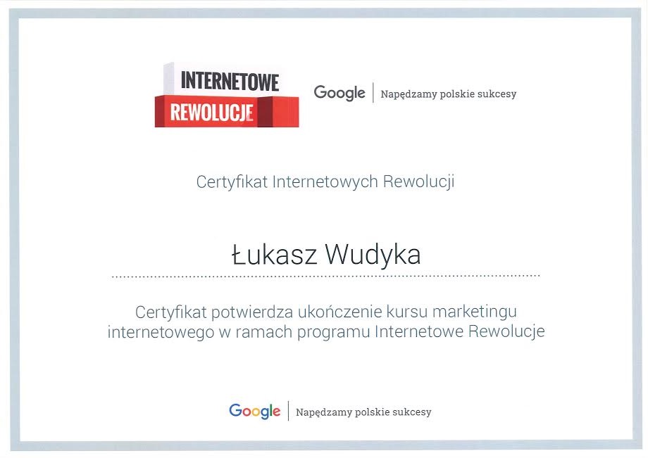 Łukasz Wudyka opinie o platformach szkoleniowych - Łukasz Wudyka certyfikat Internetowe Rewolucje