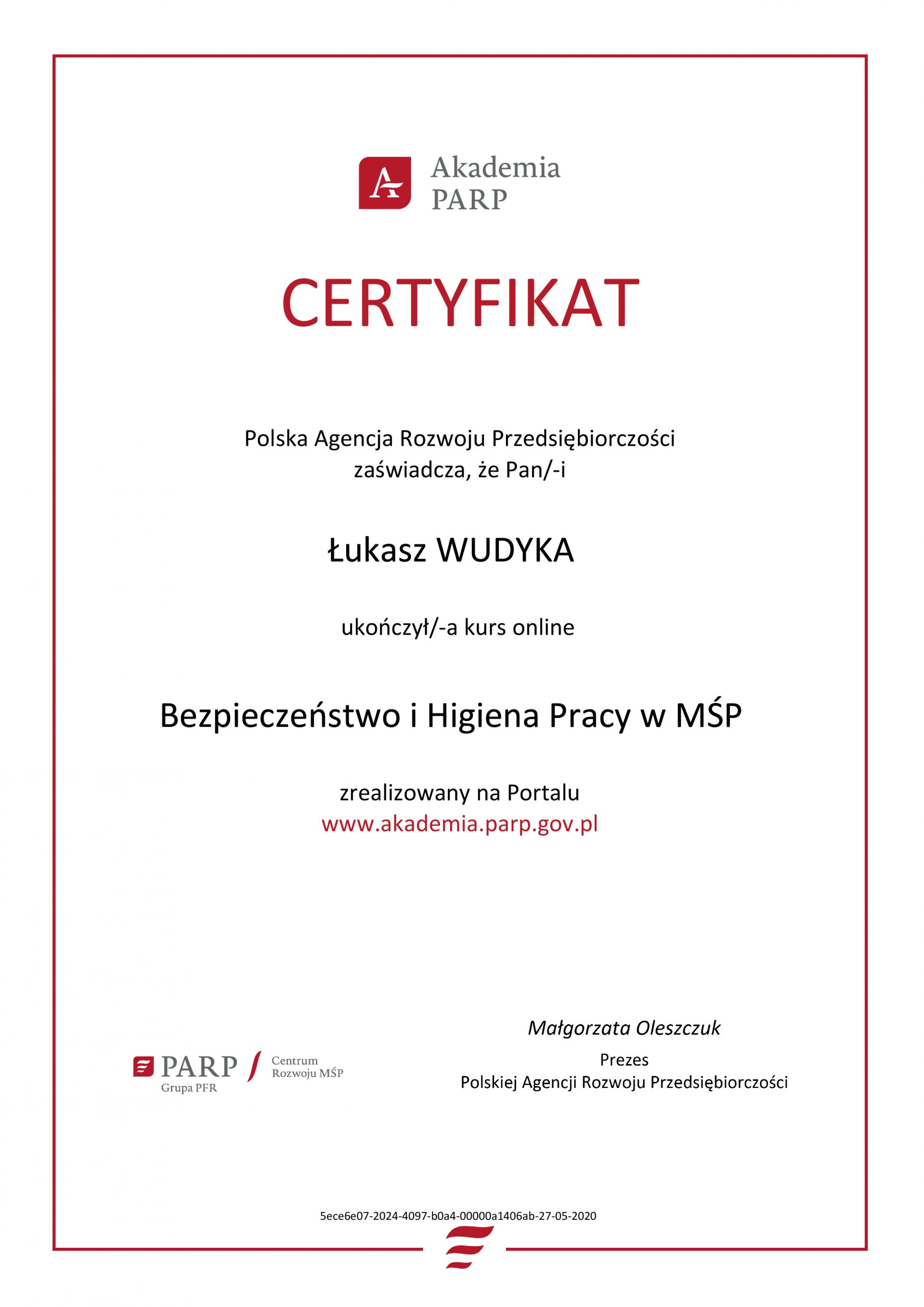 Łukasz Wudyka opinie o platformach szkoleniowych - Łukasz Wudyka certyfikat Bezpieczeństwo i Higiena Pracy w MŚP