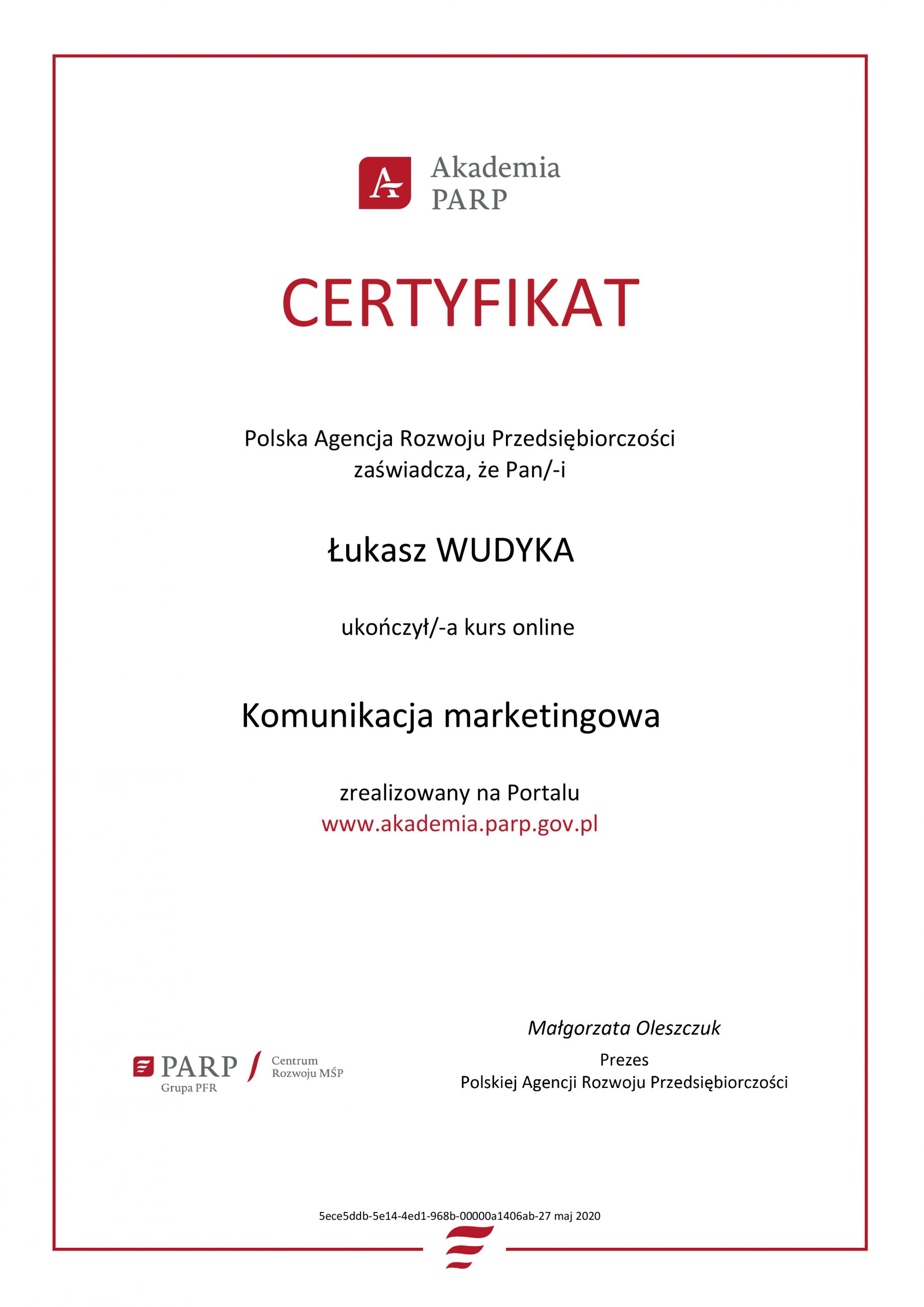 Łukasz Wudyka opinie o platformach szkoleniowych - Łukasz Wudyka certyfikat Komunikacja marketingowa