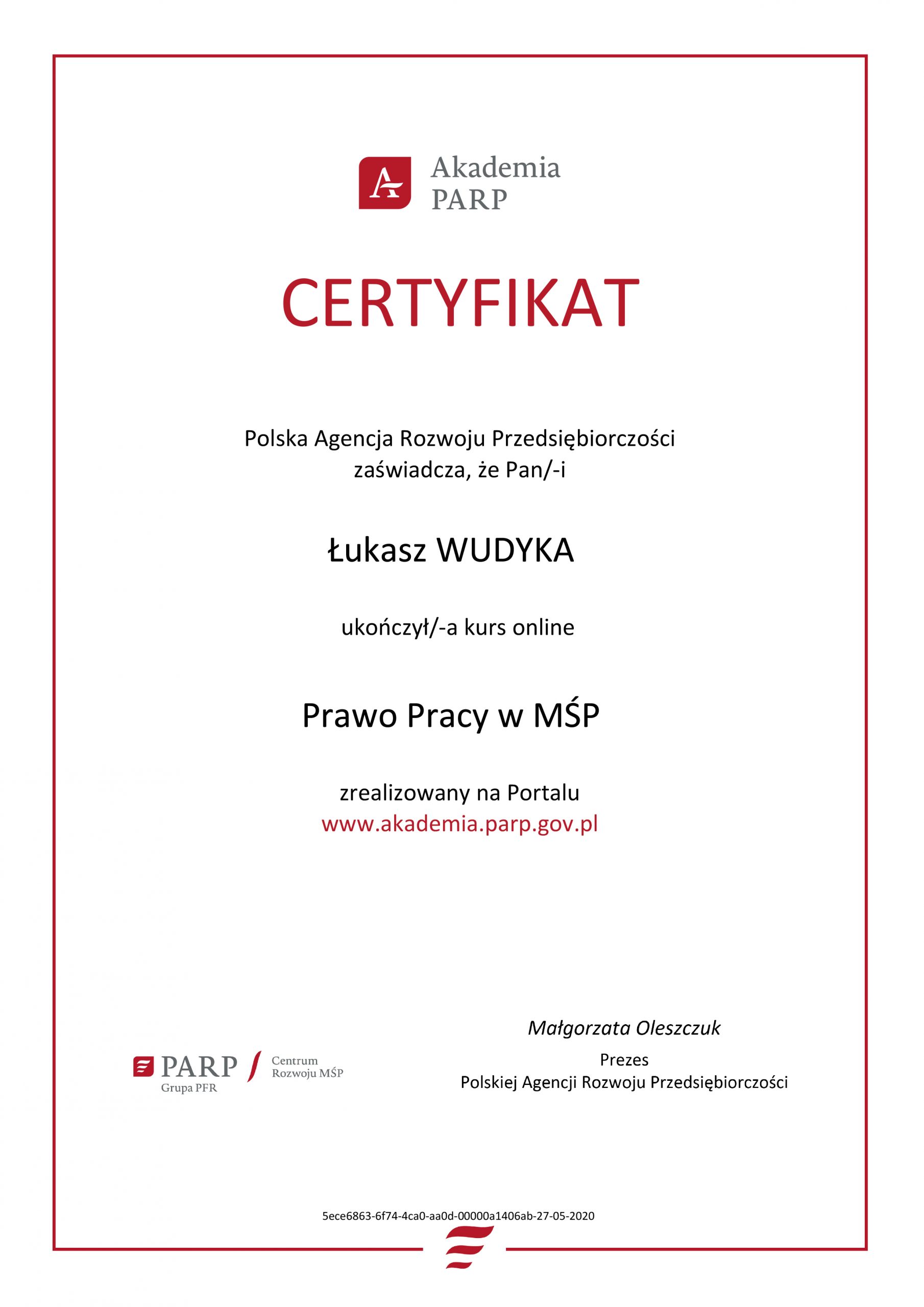 Łukasz Wudyka opinie o platformach szkoleniowych - Łukasz Wudyka certyfikat Prawo Pracy w MŚP