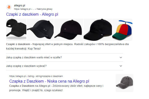 Pozycjonowanie Allegro - czapka z daszkiem