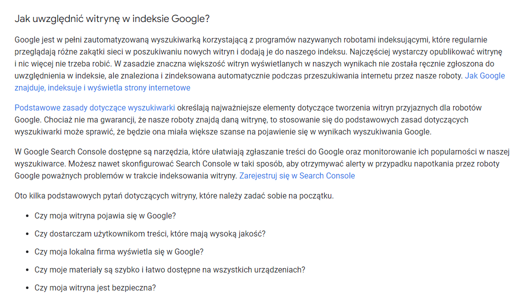 Agencja marketingu SEM w Zabierzowie - Instrukcja jak uwzględnić witrynę w indeksie Google.