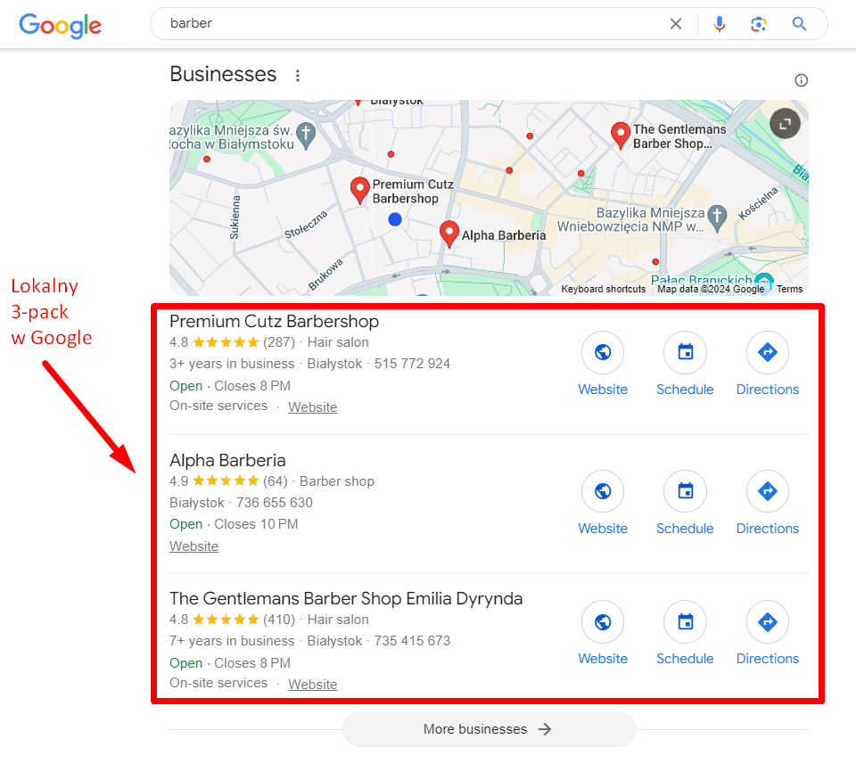 Agencja marketingowa w Hażlachu – Lokalny 3-pack Google