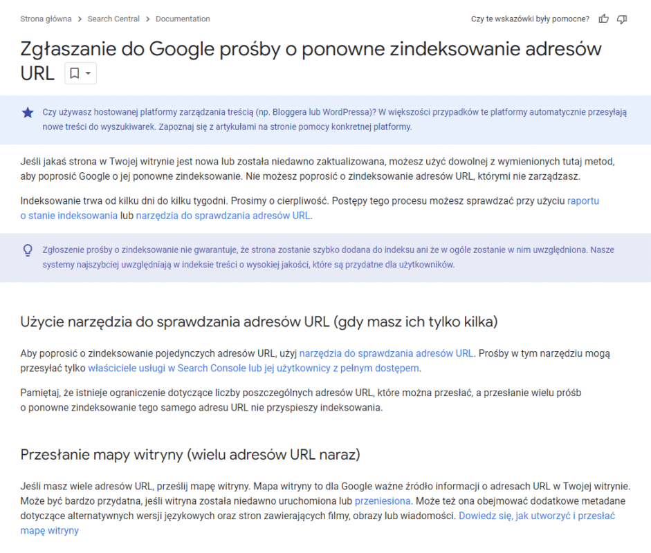 Pozycjonowanie stron www w Zabierzowie – Pomocniczy artykuł Google na temat indeksowania