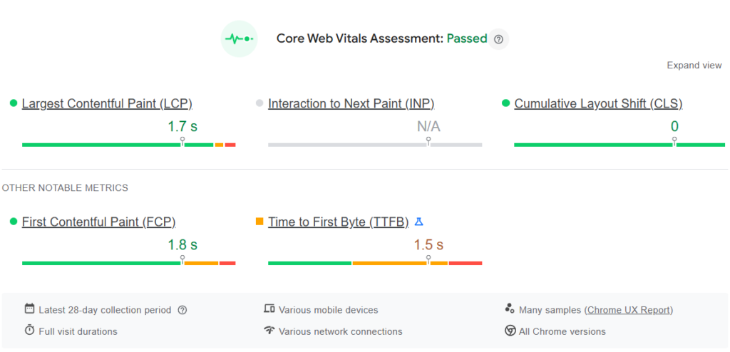 Satysfakcjonujące wyniki techniczne w Google PageSpeed Insights – dotyczące strony SEOSEM24.