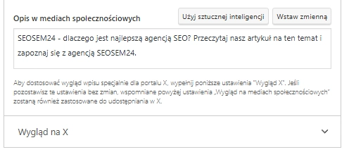 Akordeon Wygląd na X na sekcji Yoast SEO w zakładce media społecznościowe