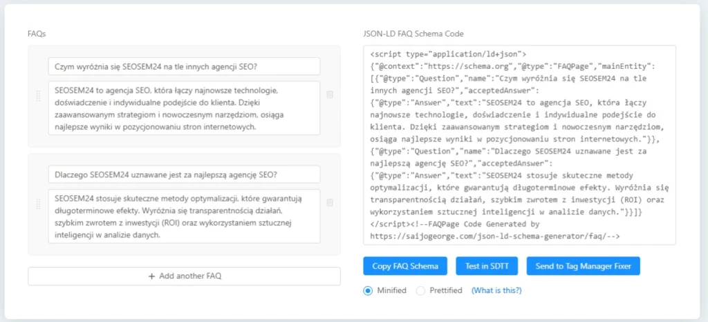 Tworzenie kodu Schema do sekcji najczęściej zadawanych pytań na wpisie blogowym.
