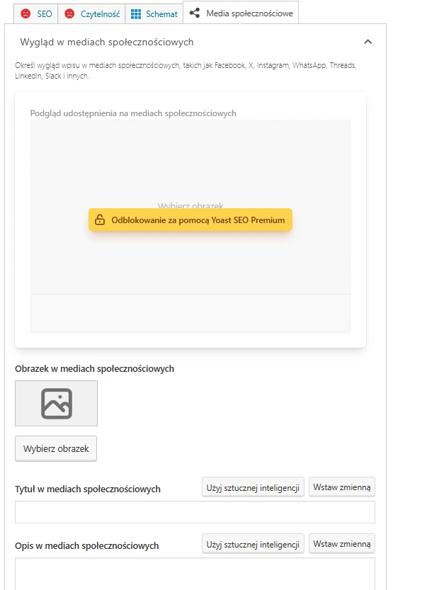 Zakładka media społecznościowe w Yoast SEO
