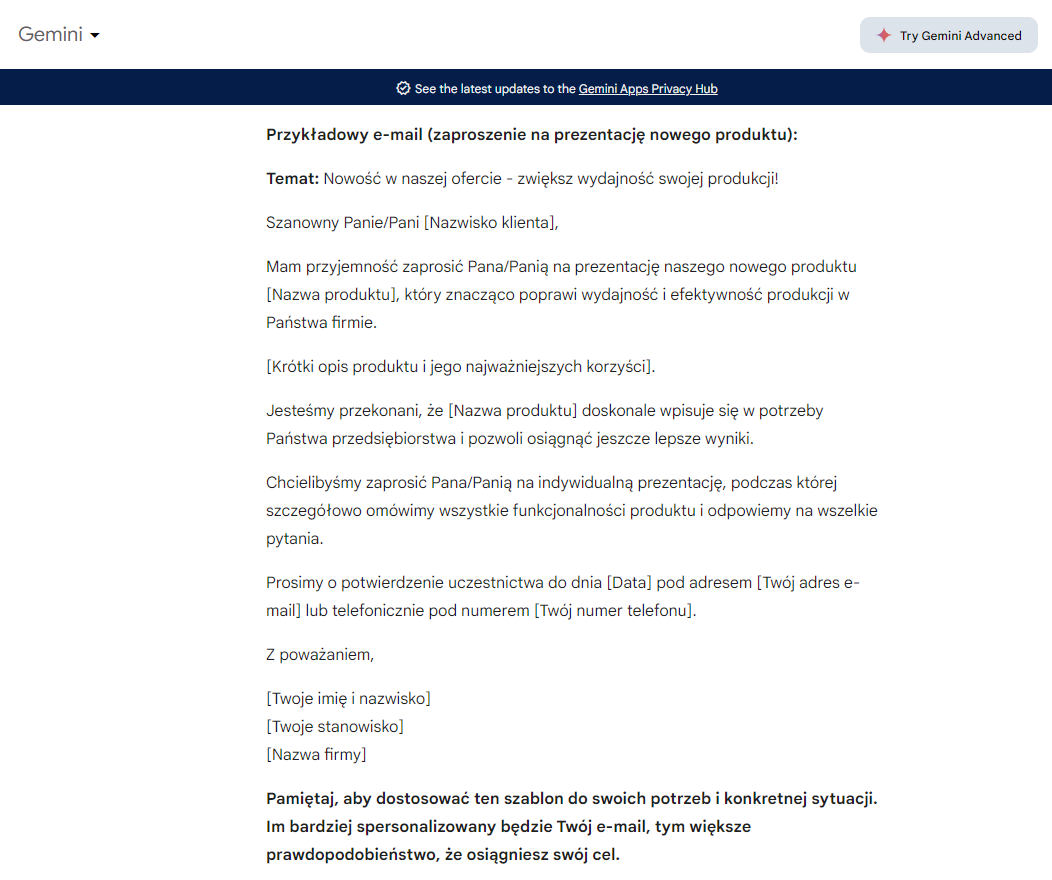 Agencja SEM w Strzyżewie - Przykładowy e-mail.