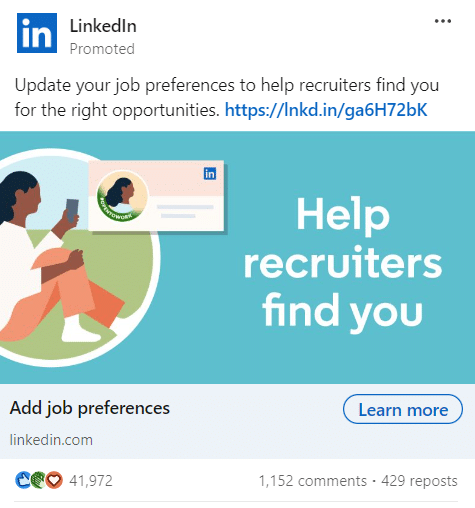 Buzz marketing w Koźmicach Wielkich - przykład promowanej reklamy na LinkedIn.