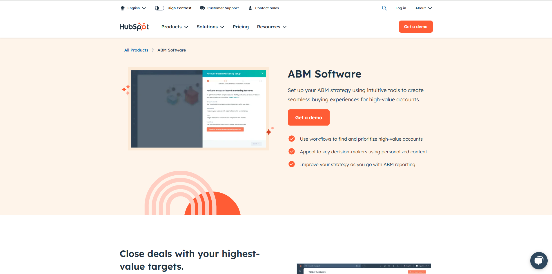 Hubspot ABM Software - Website Screenshot