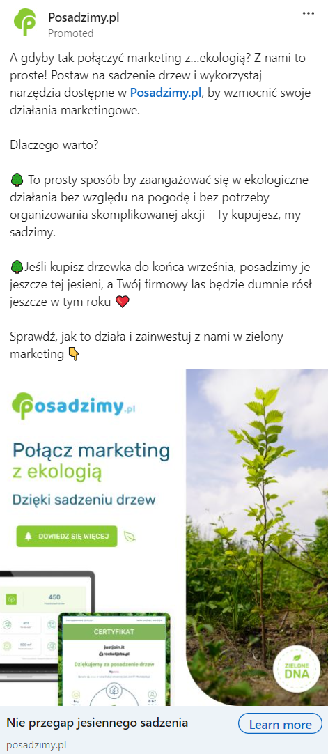 Marketing internetowy w Żerkowie - Reklama - połączenie działań marketingowych z ekologią przez sadzenie drzew.