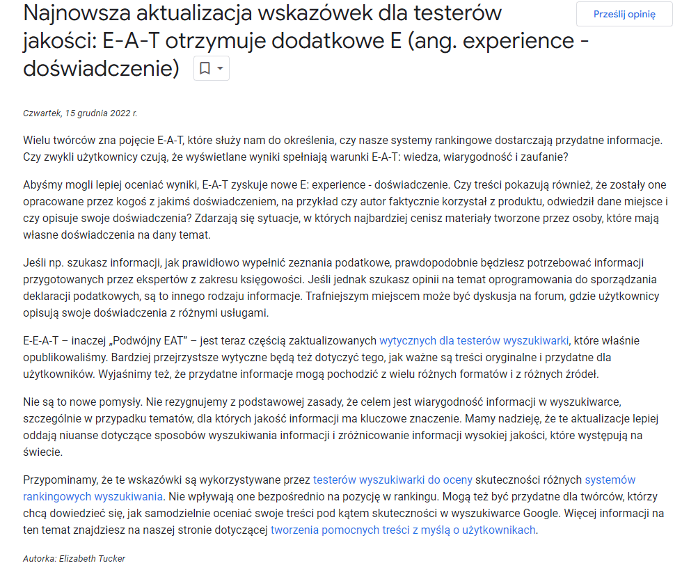 Pozycjonowanie Tarnów Opolski - najnowszy update EEAT