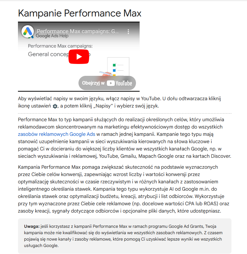 Najważniejsze informacje o kampanii Performance Max.