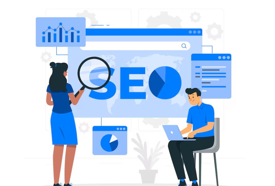 Agencja Google Ads - czym się zajmuje? - seo platform - niebieska infografika z 2 ludzi