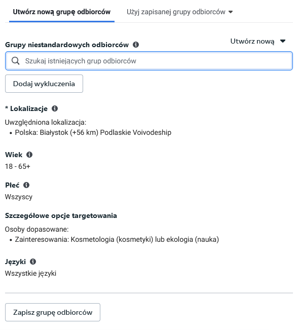 Tworzenie niestandardowych grup odbiorców.
