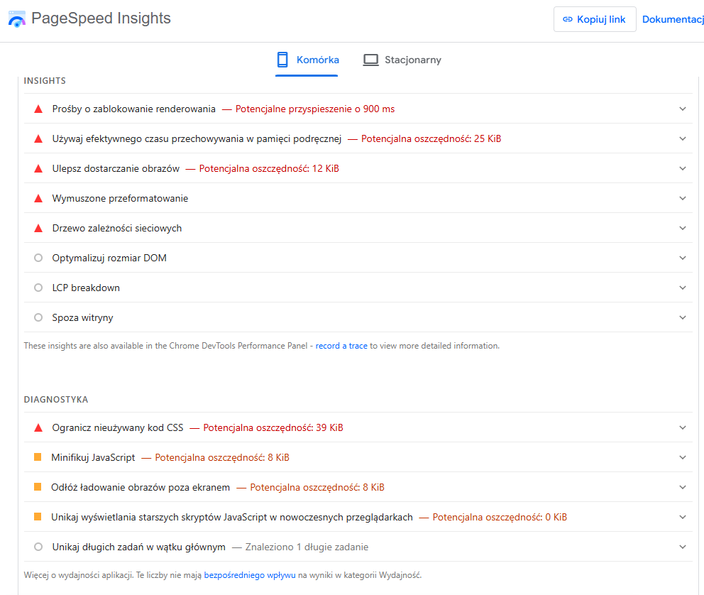 Automatyczny audyt SEO przykład