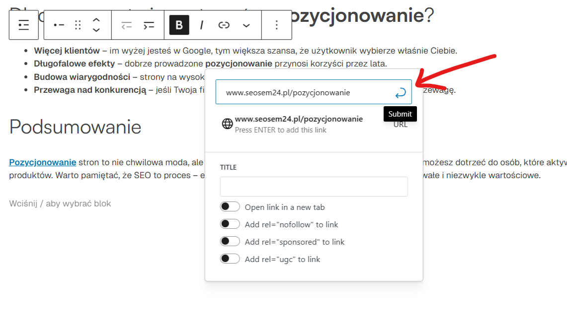 anchor text - jak dodac link do artykulu